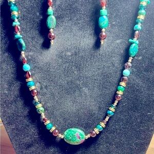 Elegant Ruby-Zoisite, Turquoise & Garnet Beaded Necklace Set